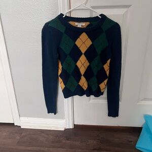 American Eagle Outfitters Argyle Sweater - Navy, Green, and Yellow